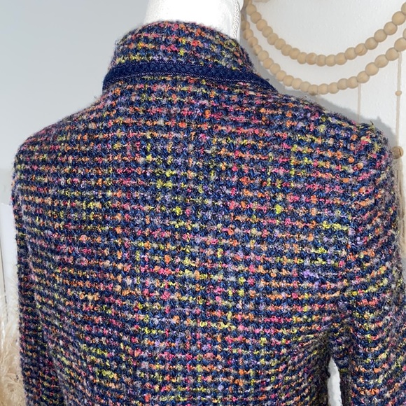 Tribal boucle tweed jacket wool woven blazer navy blue pink Chanel vibes 10 - Picture 10 of 14